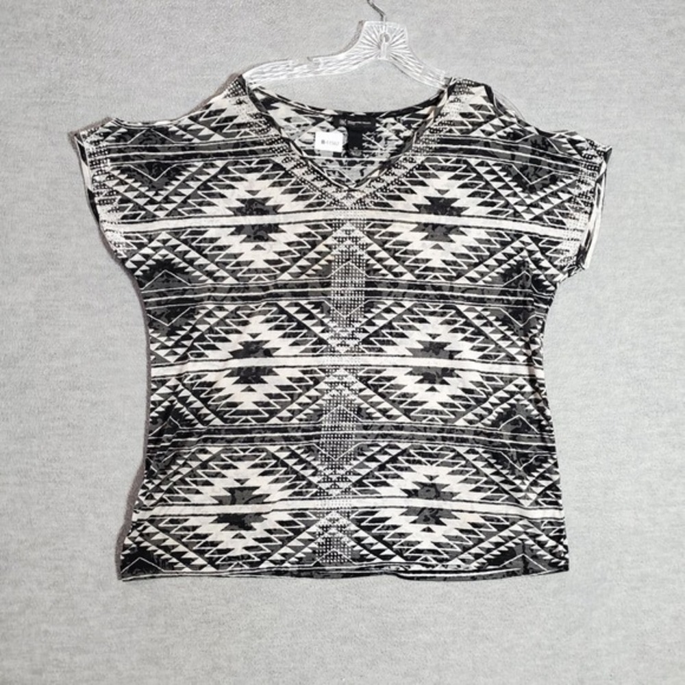 INC International Concepts‎ Women Top 0X Gray Geometric Aztec Blouse Studded